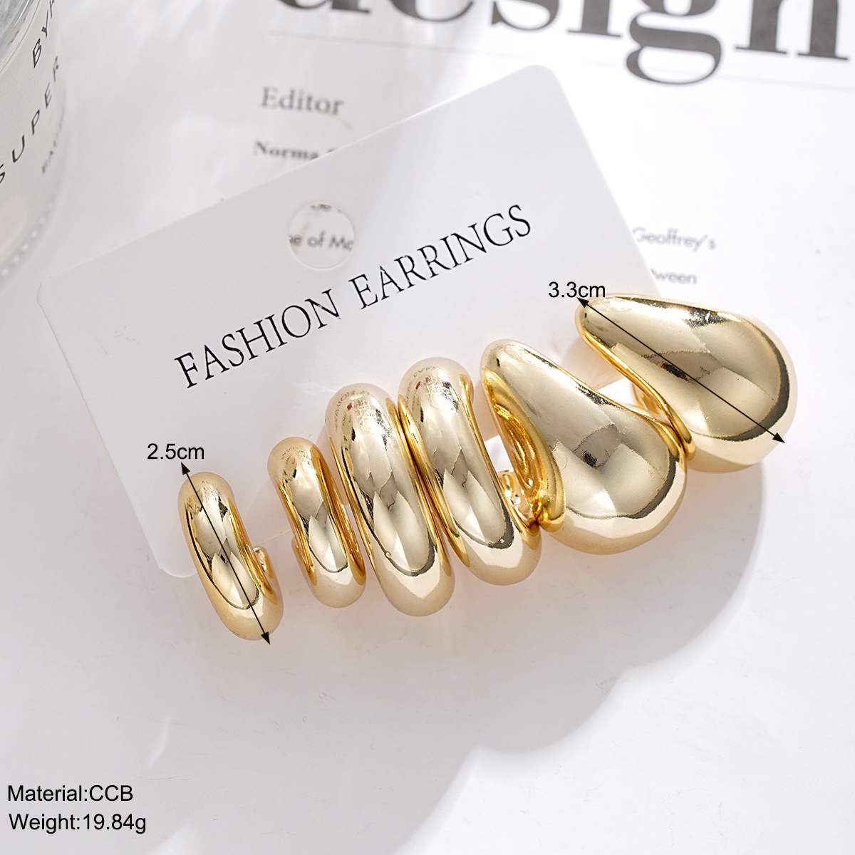 shein's best-selling golden metal earrings, a creative, retro and simple set of 3-piece teardrop-shaped stud earrings details Picture