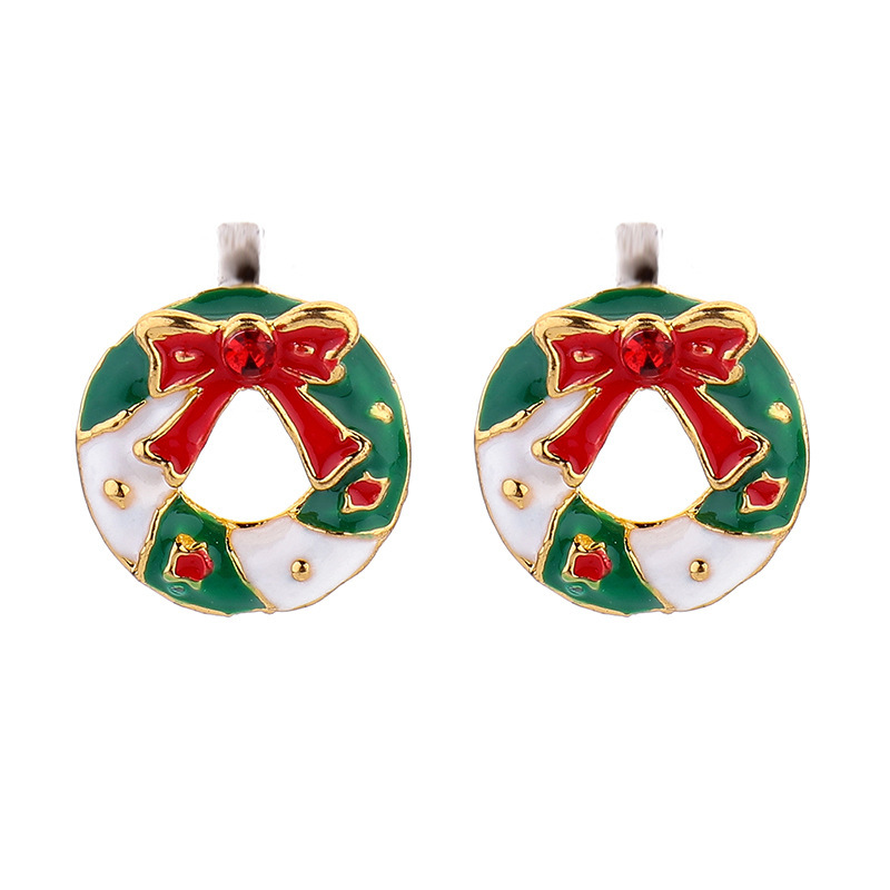 S925 Silver needle, cute and fashionable, original design Christmas wreath bell earrings, contrasting colors, girlish heart, unique and versatile Item Picture