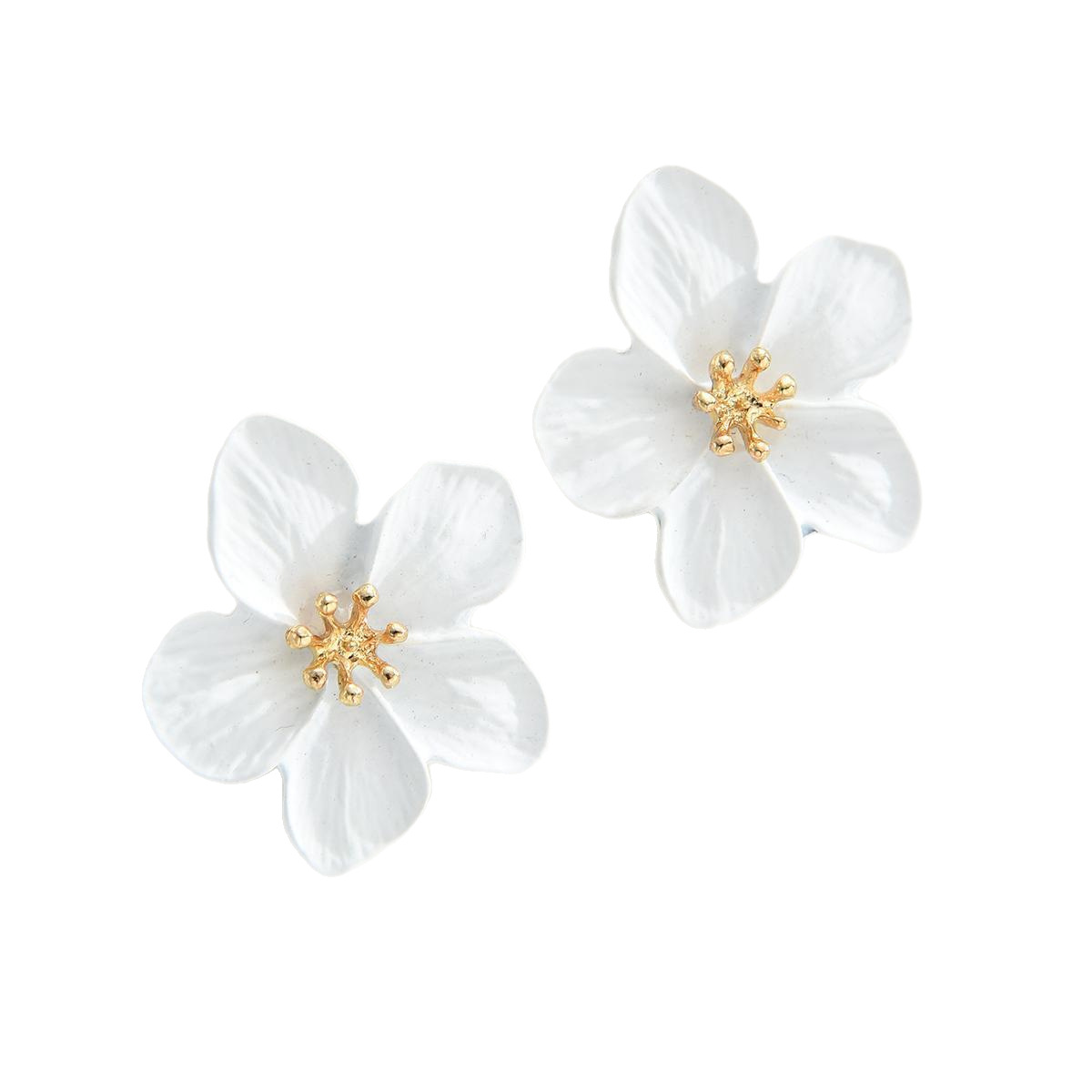 Cross-border fashion bestsellers: White flower stud earrings, European and American personalized and trendy double-layer flower stud earrings, simple and elegant Item Picture