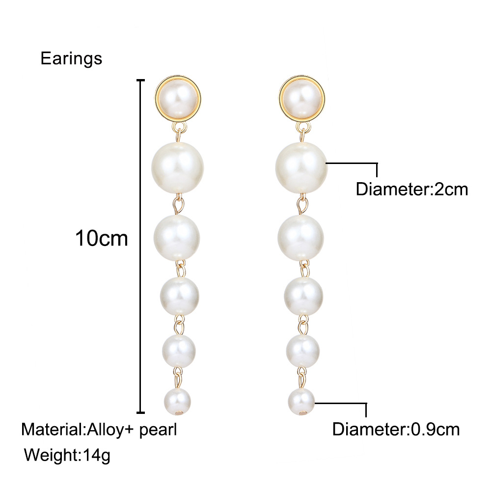 Wholesale of fashionable European and American French retro pearl earrings, creative and simple artificial pearl long earrings of various sizes Specification drawing