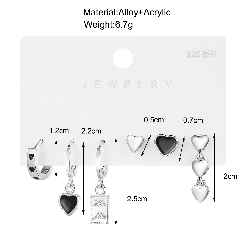 Sweet and cool style accessories, Instagram cold style heart ring six-piece set earrings, new personalized ear buckles, high-end feel Specification drawing