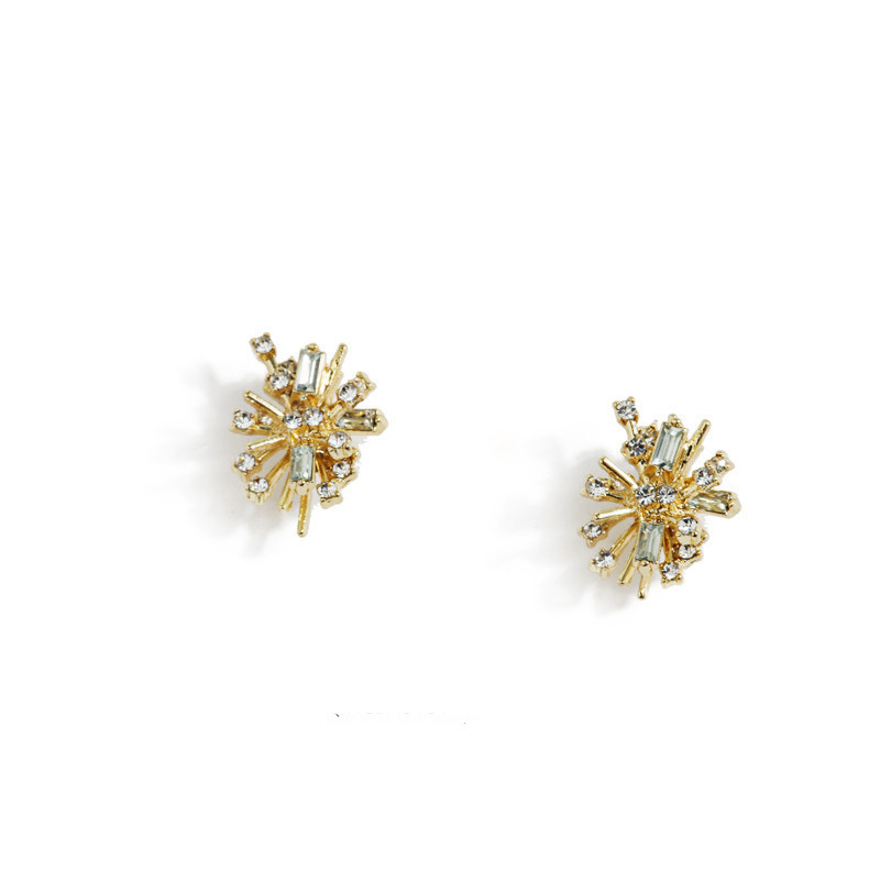 S925 Silver Needle Korean version Dongdaemun Golden Flower Stud earrings, feminine irregular firework alloy diamond-encruted earrings full figure