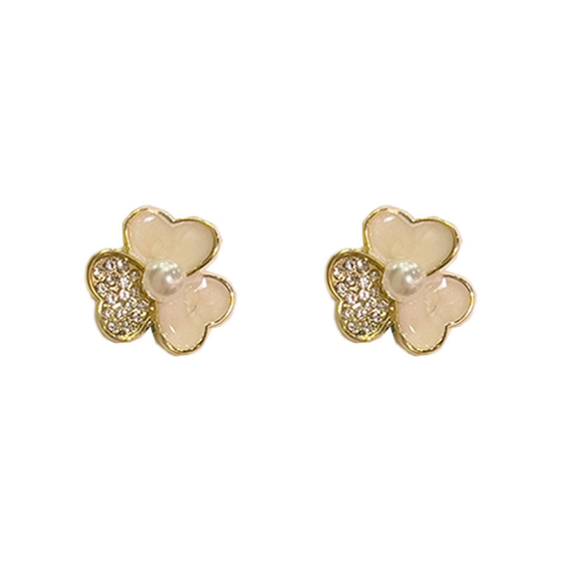 925 Silver Needle Petal Four-leaf Clover Stud Earrings for Women, mother-of-pearl cold Style earrings, new trendy earrings Item Picture