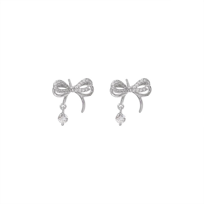 Bow zircon earrings bracelet set for women, exquisite and versatile design, collarbone chain, an Instagram influencer accessory Item Picture