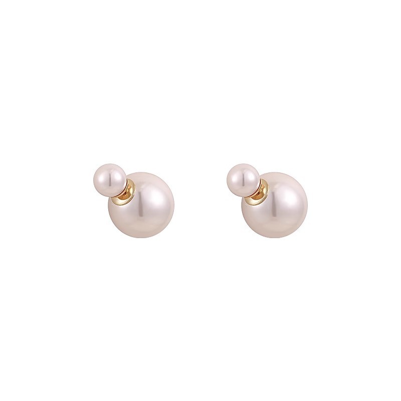 Double-sided large and small pearl stud earrings for women, red New Year festive earrings, light luxury, high-end, niche and unique style earrings Item Picture