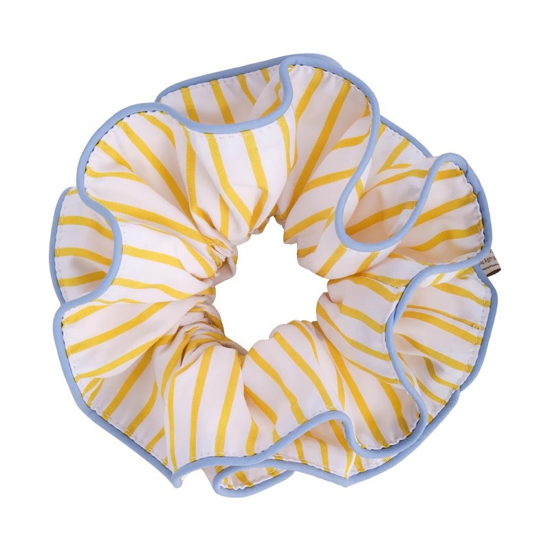 Lemon soda ~ Yellow striped large intestine hair band, high-end Korean-style bun hair tie, large hair tie hair accessory Item Picture