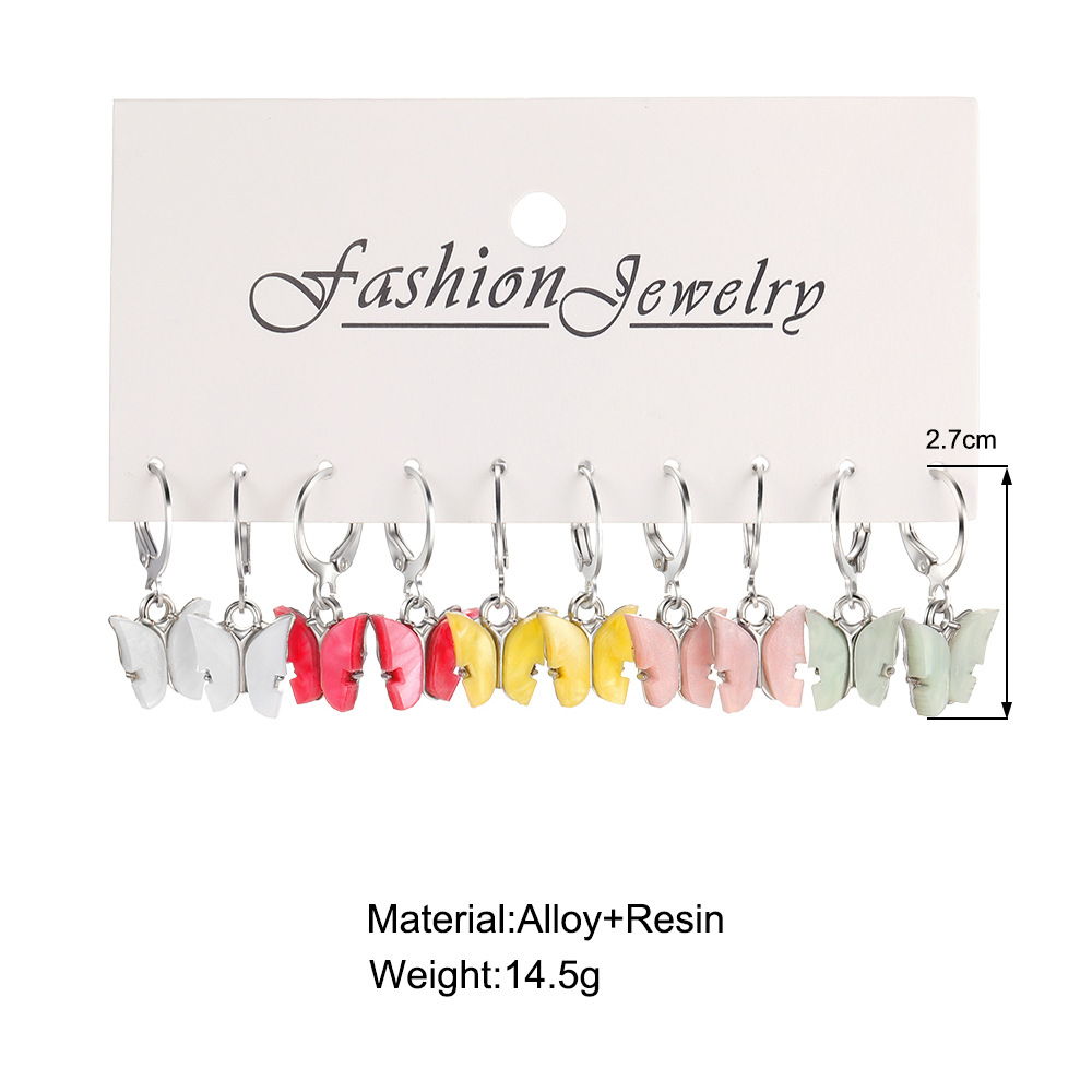 Colorful butterfly earring set of 5 pieces, creative earrings, women's fashion combination, stud earrings wholesale, high-end feel details Picture