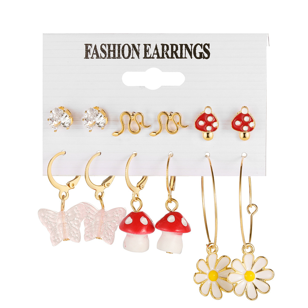 Wholesale of new mushroom earrings, creative flower earrings, mini snake-shaped stud earrings and flower earrings for foreign trade Item Picture