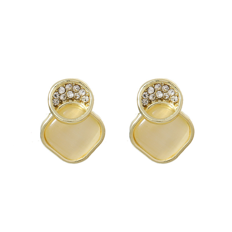 S925 Silver Needle Korean cat's Eye Stone high-end diamond-encrusted stud earrings, new diamond-encrusted trendy and stylish small stud earrings Item Picture