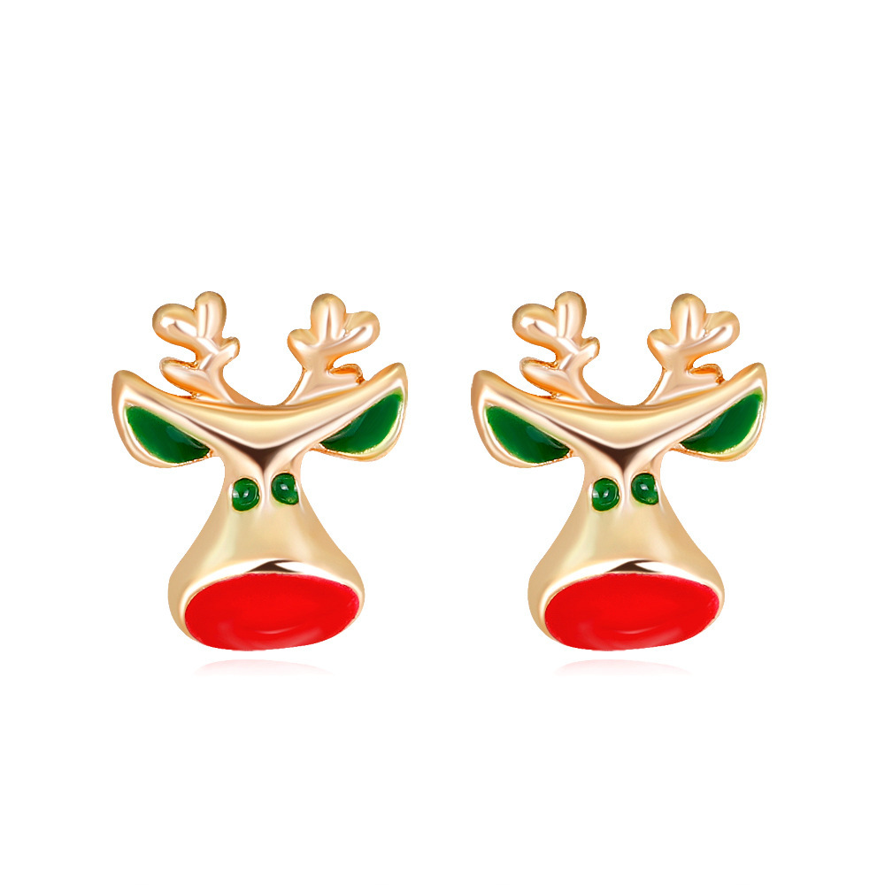 S925 Silver Needle best-selling earrings, European and American fashionable alloy with diamonds and painted oil, Christmas reindeer stud earrings, holiday stud earrings full figure
