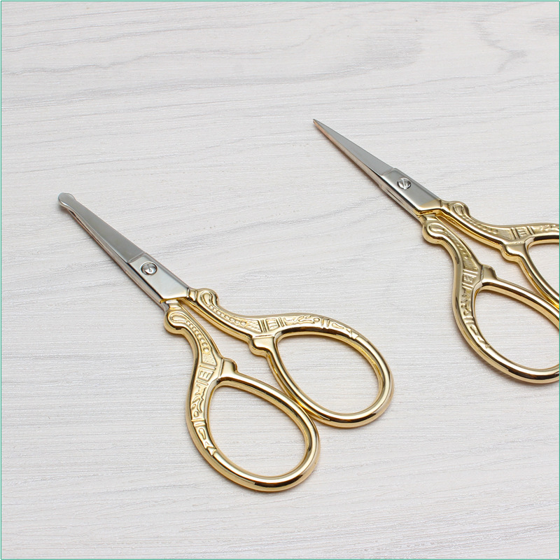 Retro gold-plated round-head nose hair scissors, round-head small scissors, beauty scissors, makeup small tools, pure head scissors Item Picture