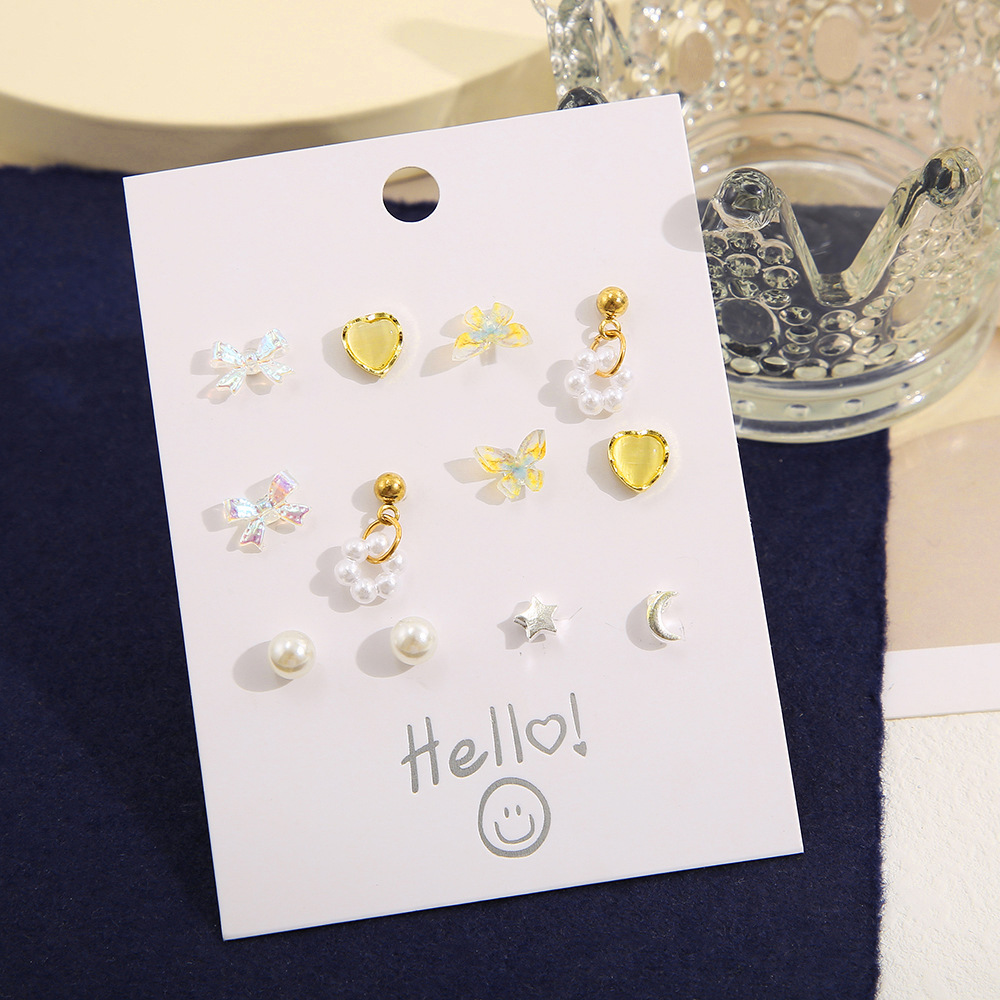 New cross-border color butterfly stud earrings creative heart star Moon earrings set 6 pieces earrings set Specification drawing
