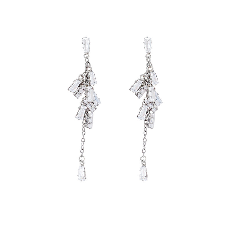 Silver needle, light luxury, elegant, versatile for socialite, niche design, high-end feel, zircon tassel earrings, new 2025 women's earrings Item Picture
