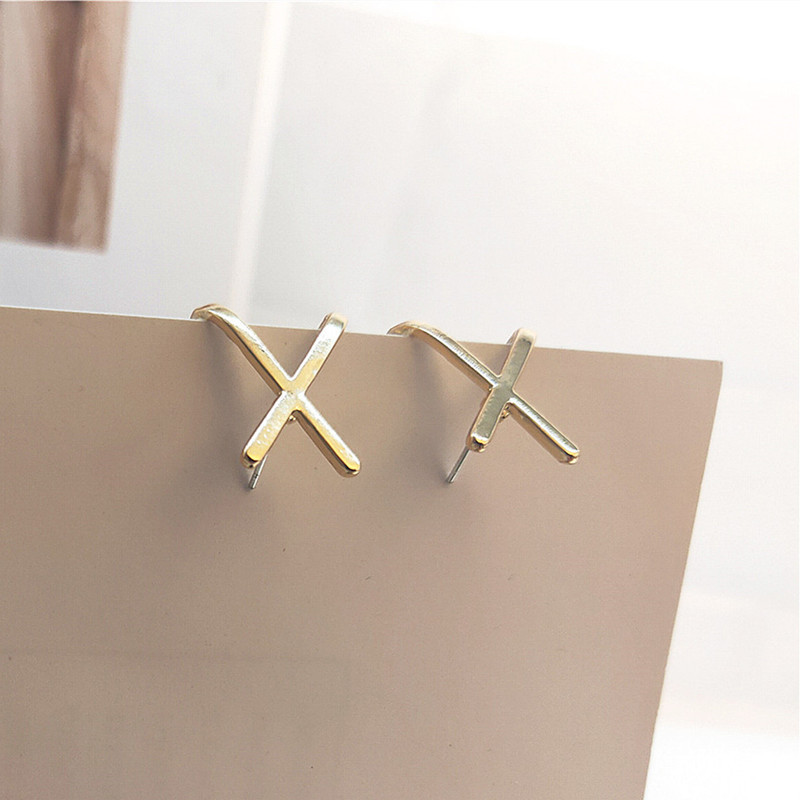 S925 Silver needle, fashionable cross-shaped earrings from Dongdaemun, South Korea. Metal face, cold style, trendy stud earrings, simple and individual details Picture