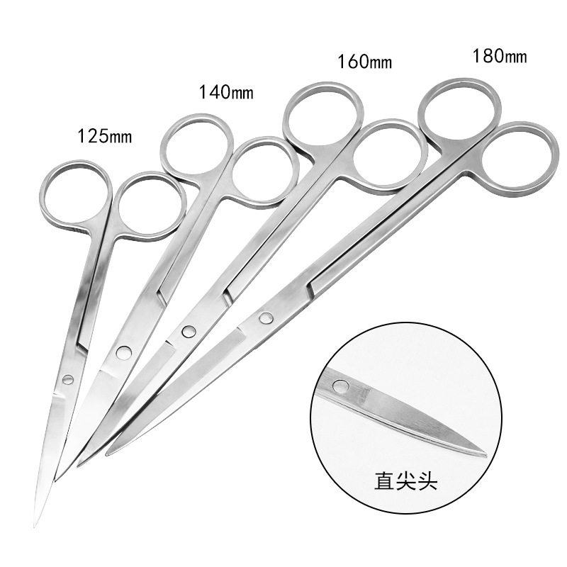Hot-selling stainless steel scissors, elbow tips, 14cm, 16cm, 18cm, teaching scissors, experimental textbooks, first aid kit accessories Specification drawing