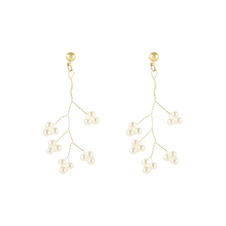 Summer new long earrings for women, hand-woven purple glutinous rice pearl forest-themed branch earrings, simple and elegant Item Picture