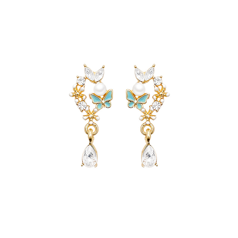 Silver needle elegance, butterfly flower pearl earrings, light luxury, niche stud earrings, women's earrings, high-end feel, Yiwu accessories wholesale Item Picture