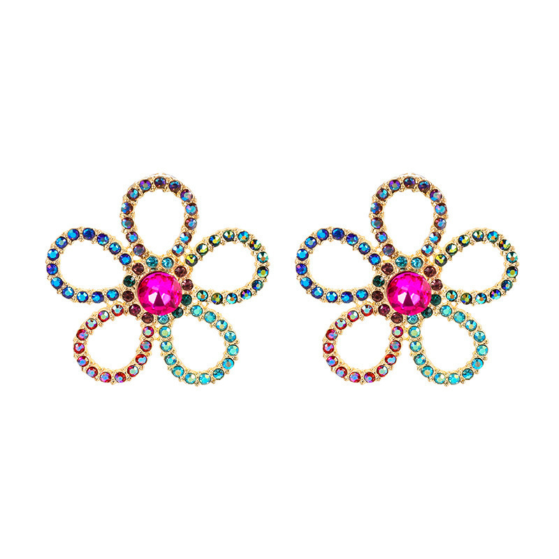 S925 Silver needle cross-border small accessories from Europe and America, seven-color ins diamond-encrusted sunflower stud earrings, versatile and elegant Korean women's ears Item Picture