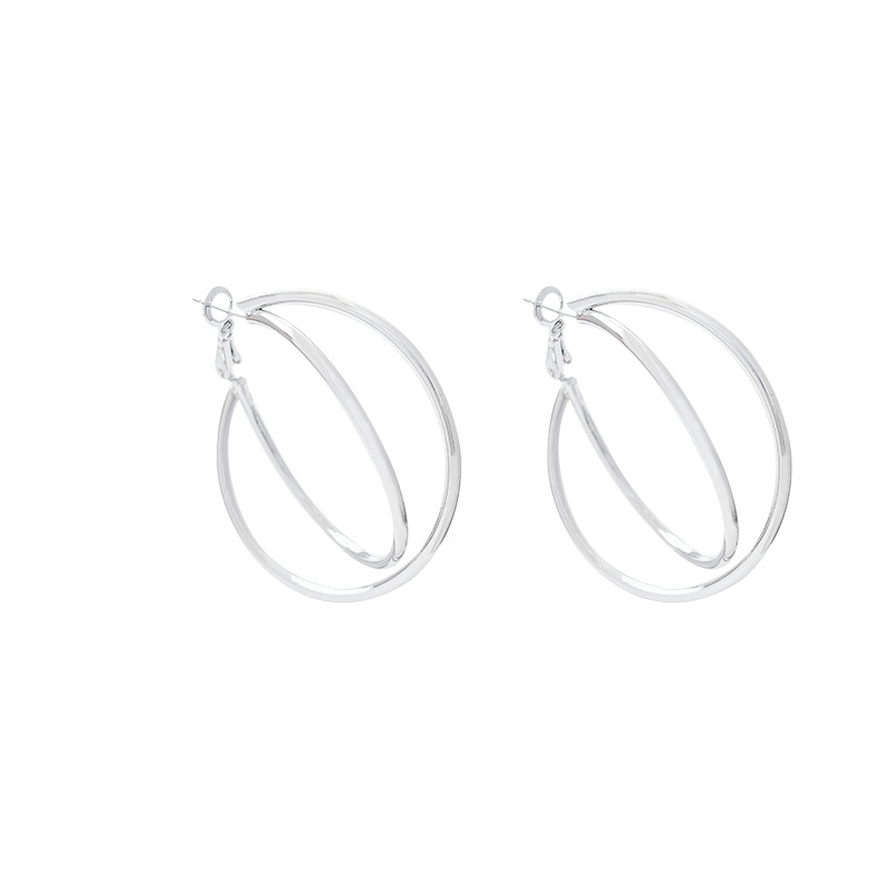 Simple and basic, versatile earrings, metal circle, cross-line stud earrings, unique and individual, high-end plain circle earrings wholesale Item Picture