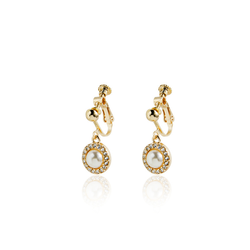 Elegant and refined water diamond pearl earrings, niche and simple, versatile for commuting, spiral ear clips, no ear holes, wholesale Item Picture