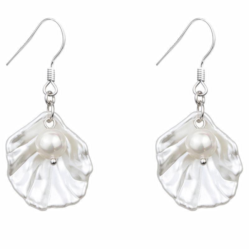 Silver ear hook, white shell, mother-of-pearl, sweet and unique earrings, fairy petal, gentle earrings for women Item Picture