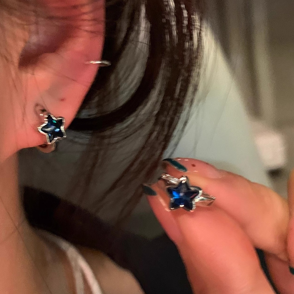 ins Blue star Stud earrings for Women 2025 New Style Stylish ring Earrings Sweet and cool Spice Girl fashionable earrings with a sense of high-end Specification drawing