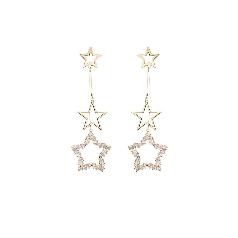 Hollowed-out zircon five-pointed star earrings exude a sense of sophistication and sophistication. They are trendy, exaggerated, and fashionable. They are versatile ear studs and earrings Item Picture