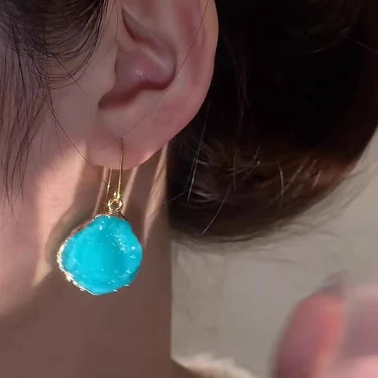 Blue Tears Summer Fresh and Fashionable Irregular gemstone Imitation pendant Ear Hook Earrings, niche design earrings 2025 Specification drawing