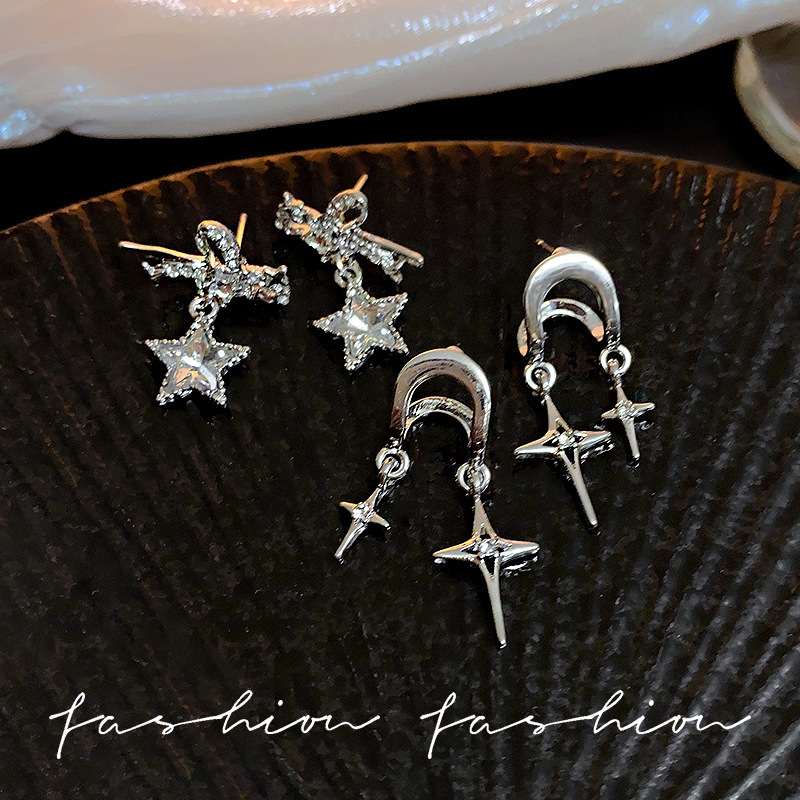Korean-style super sparkling star stud earrings, exquisite bow earrings, light luxury and high-end feel, niche tassel earrings, new style for women full figure