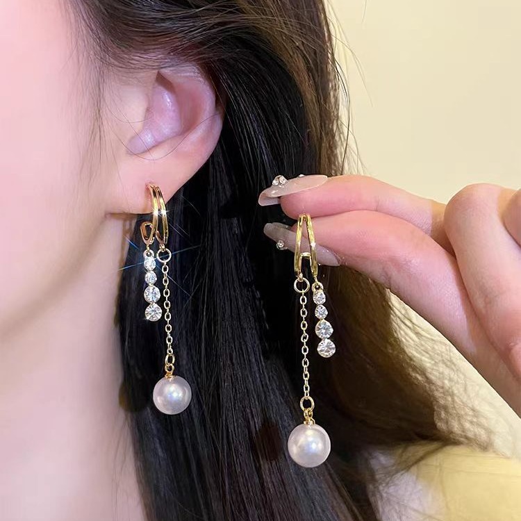 925 Silver needle high-end pearl stud earrings, unique and niche long tassel earrings for women, fashionable and elegant earrings full figure