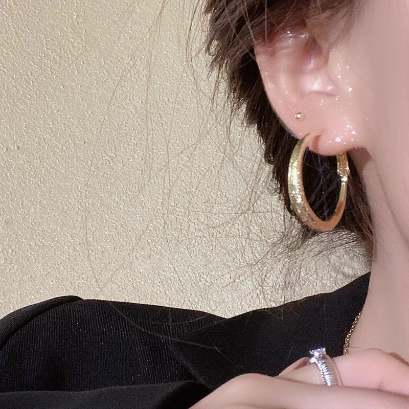 French Full Sky Star 925 silver needle ring earrings, women's high-end and light luxury style ear rings, autumn and winter plain ring earrings Specification drawing