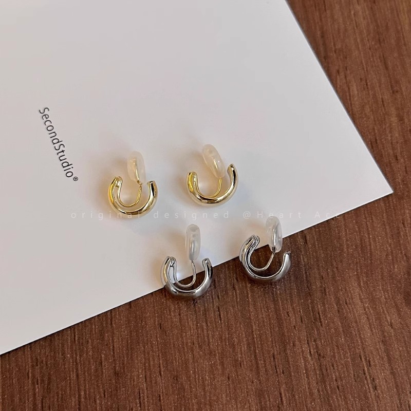 Metal mosquito repellent coil ear clips for women, no ear piercings, ear bone clips, high-end, light luxury and niche earrings, new plain ear rings and earrings details Picture