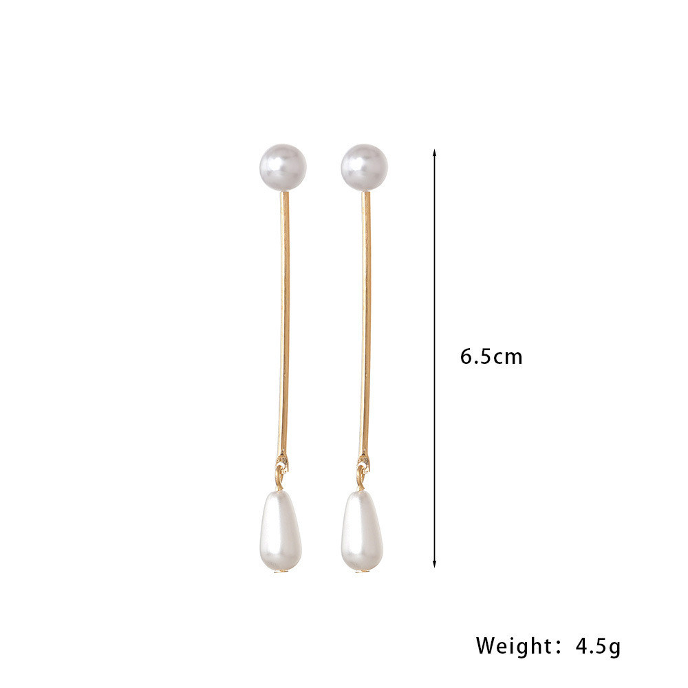 Cross-border supply of simple and fashionable teardrop-shaped pearl metal earrings, elegant and stylish women's earrings wholesale Item Picture