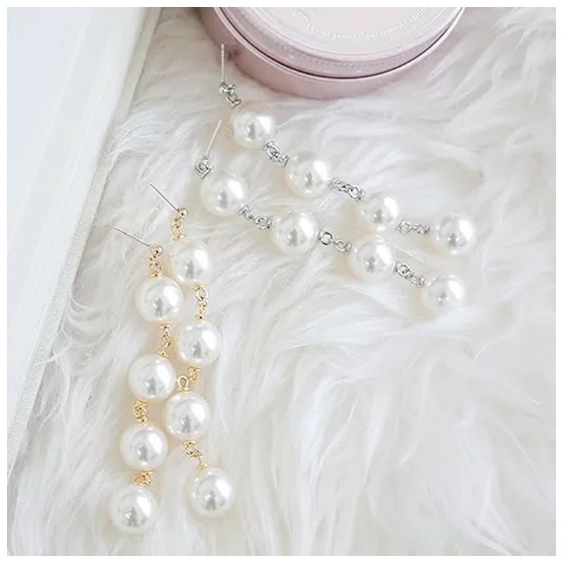 Korean-style simple and elegant pearl long tassel earrings, new elegant and versatile earrings for women, student earrings, stud earrings details Picture