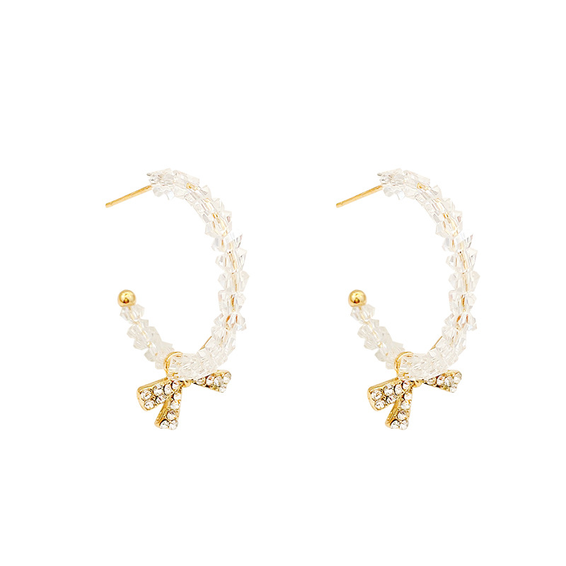 The new 2023 Super fairy bow zircon stud earrings feature a simple and niche design with a high-end crystal beaded look for women Item Picture