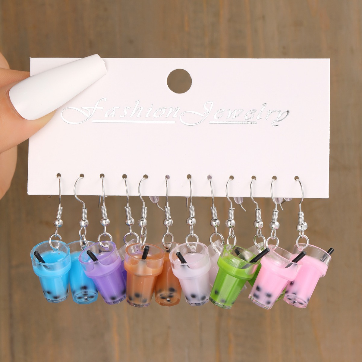Cross-border new cute milk tea cup, best-selling sweet female earrings and pendant set, milk tea resin earrings 6-piece set full figure