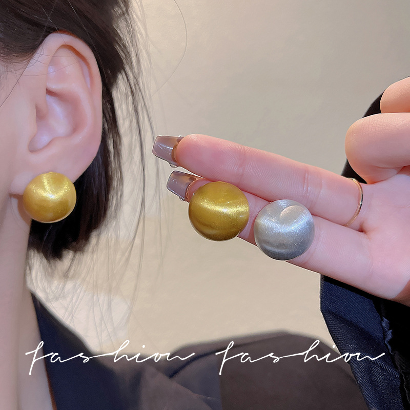 Frosted brushed golden bean stud earrings for women, Korean versatile earrings, 2023 new trendy and high-end style earrings details Picture