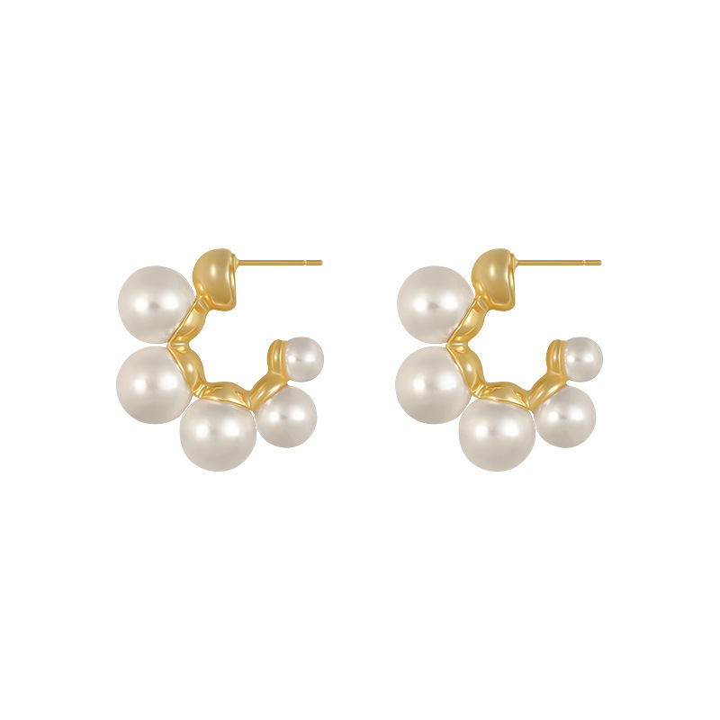 S925 Silver needle, a niche design sense, pearl earrings, a popular female stud, C-shaped irregular pearl earrings Item Picture