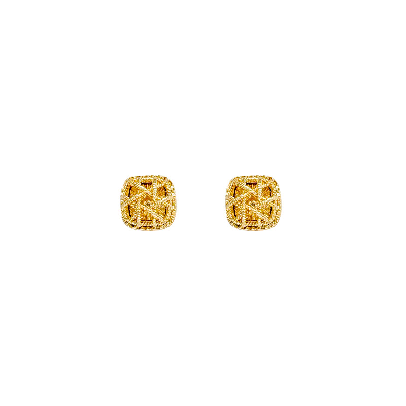 Golden brushed and hollowed-out small sugar stud earrings for women, with a light luxury and high-end feel, are elegant and unique. They are simple and suitable for daily use Item Picture