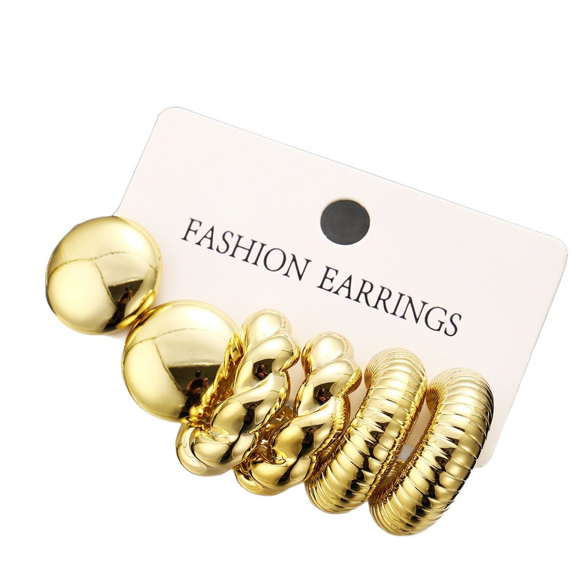 New cross-border European and American fashion style semi-circular twist earrings 3-piece set CCB creative gold niche earrings wholesale Item Picture