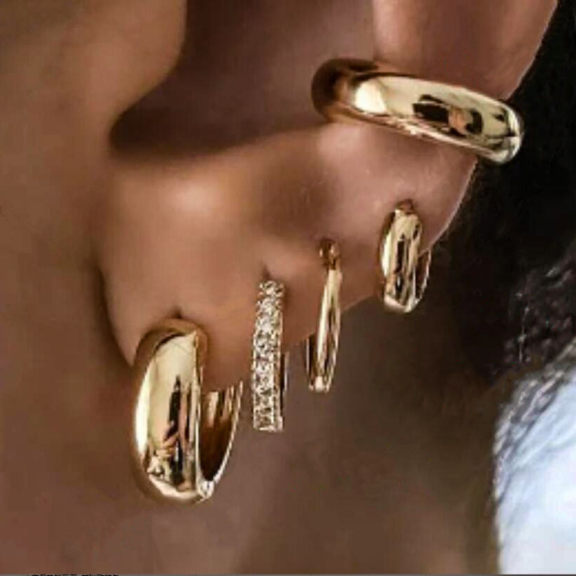 European and American fashion accessories cross-border exclusive C-shaped copper earrings, light luxury and design sense round women's earrings 5-piece set full figure