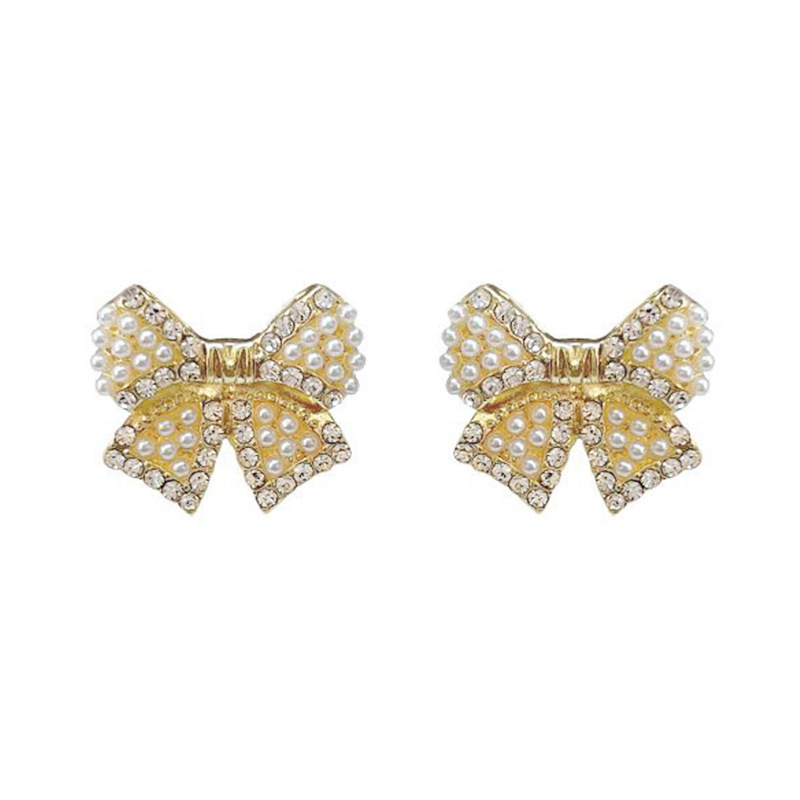 S925 Silver needle bow stud earrings, sweet and fresh, light luxury style ladylike earrings, cold style pearl earrings Item Picture