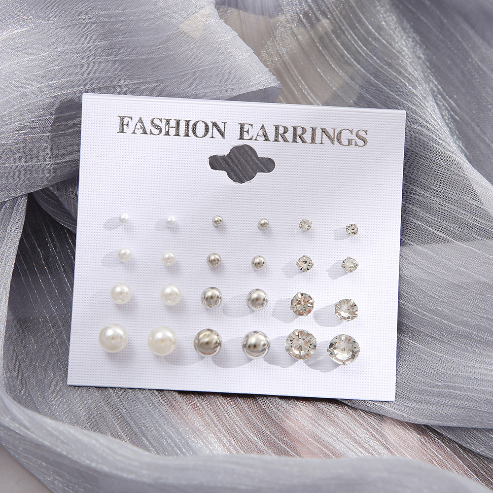 A 12-pair set of new cross-border ins personalized and simple round metal combination pearl zircon stud earrings from Europe and America Application Scenario