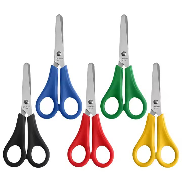 Wholesale 5-inch calibrated ruler scissors, stainless steel plastic handle student scissors, children's safety stationery scissors Item Picture