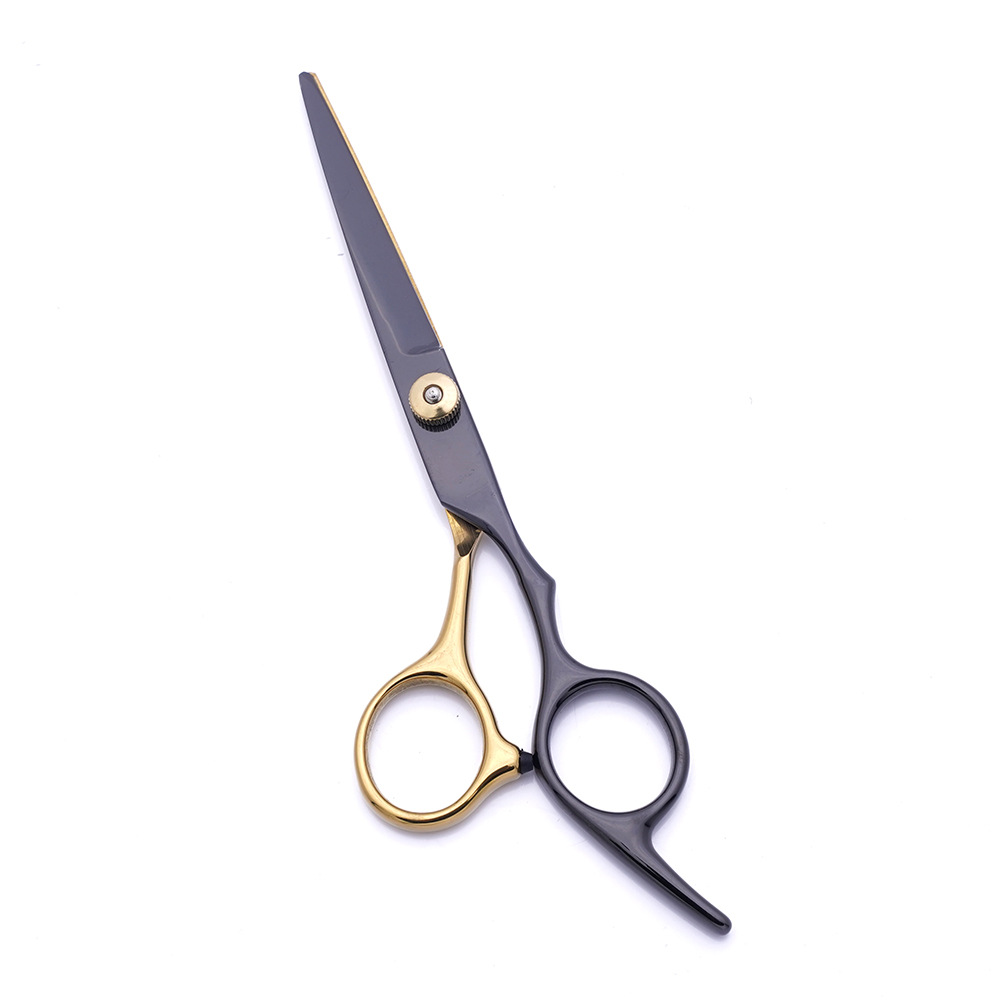 Factory direct sales of black gold hairdressing scissors, special flat scissors for hair care, thin and broken hair clippers, and household hairdressing scissors sets Item Picture
