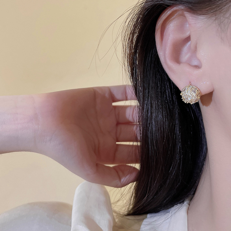 New 2023 niche, high-end, fashionable and exquisite full-diamond checkered pattern, versatile, light luxury, small ear ring earrings and accessories Application Scenario
