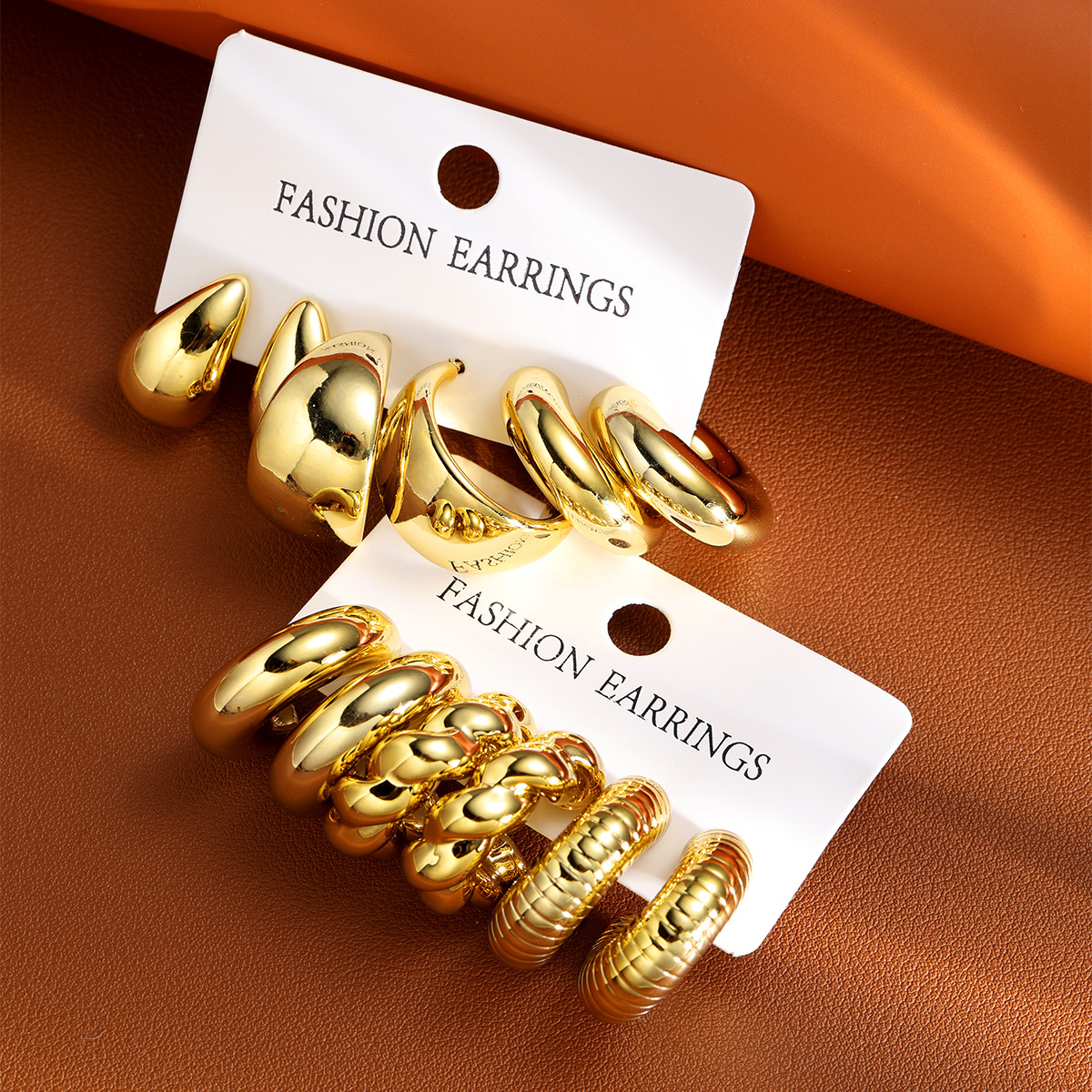 Wholesale of 6-piece CCB twisted water drop gold earrings, a creative and personalized geometric earrings set that is popular across Europe and America Specification drawing