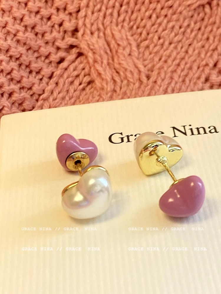 925 Silver Needle Double-sided heart-shaped pearl Stud Earrings, New 2025 bestseller, Unique earrings, sweet and elegant earrings for women Specification drawing
