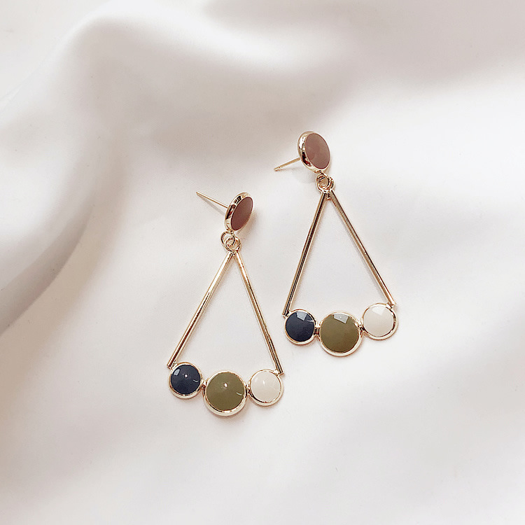 925 silver needle Morandi color triangular earrings, new feminine style, internet-famous style, stud earrings, long earrings wholesale Specification drawing