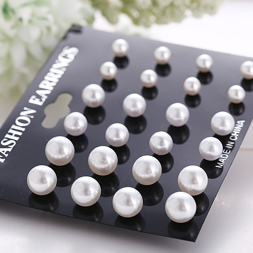 A new set of 12 pairs of cross-border artificial pearl stud earrings from Europe and America, featuring classic, retro, simple and fashionable style Specification drawing